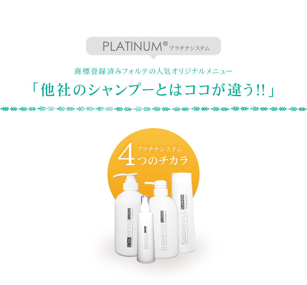 商標登録済みフォルテの人気オリジナルメニュー「他社のシャンプーとはココが違う!!」